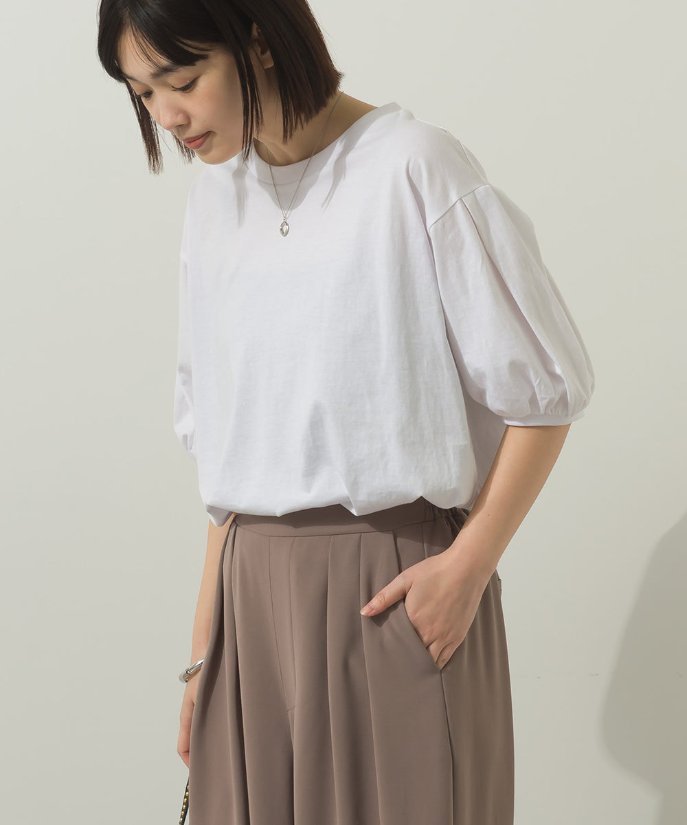 冷感シルクタッチボリューム袖半袖Tシャツ[1125-6135]