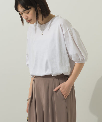 冷感シルクタッチボリューム袖半袖Tシャツ[1125-6135]