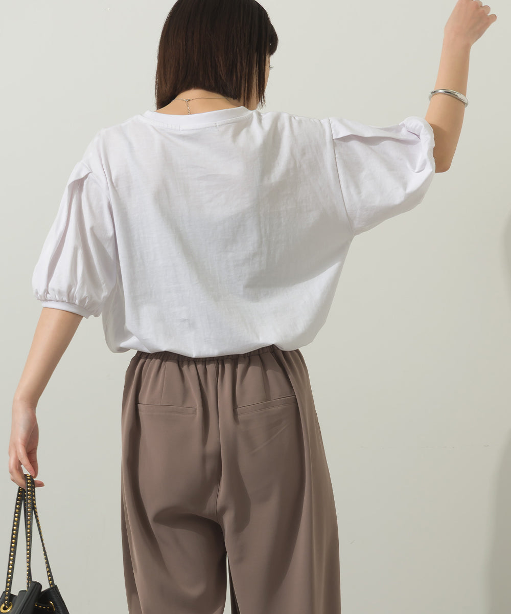 冷感シルクタッチボリューム袖半袖Tシャツ[1125-6135]