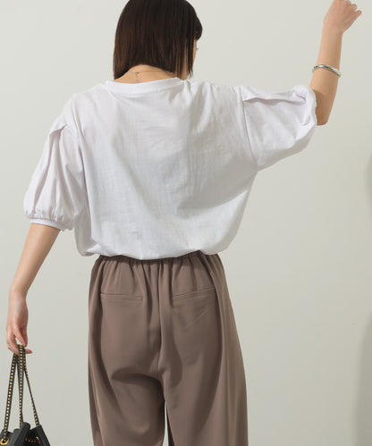 冷感シルクタッチボリューム袖半袖Tシャツ[1125-6135]