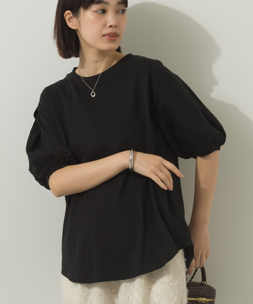 冷感シルクタッチボリューム袖半袖Tシャツ[1125-6135]