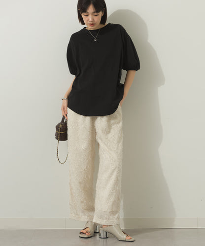 冷感シルクタッチボリューム袖半袖Tシャツ[1125-6135]