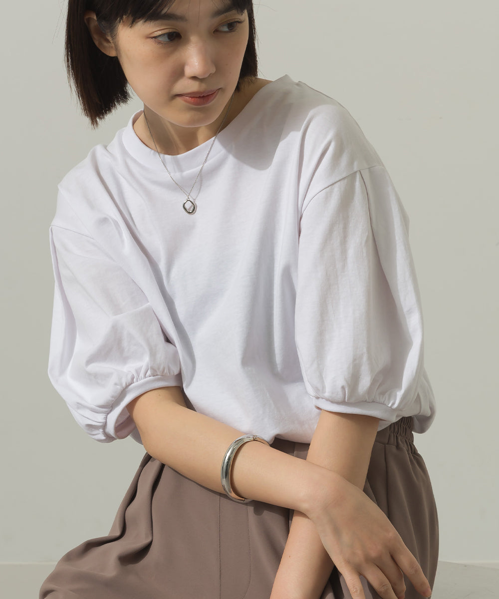 冷感シルクタッチボリューム袖半袖Tシャツ[1125-6135]