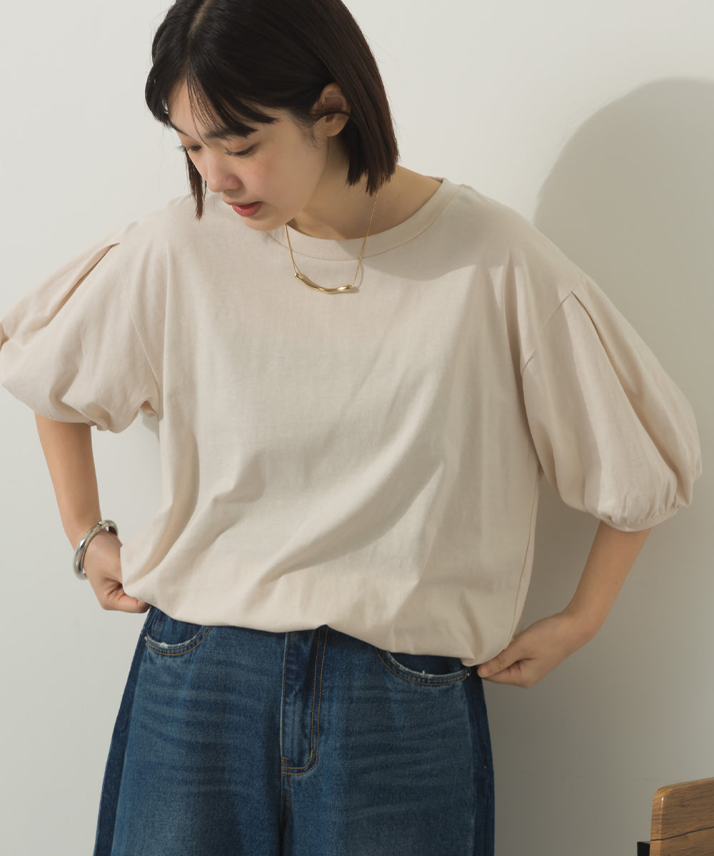 冷感シルクタッチボリューム袖半袖Tシャツ[1125-6135]