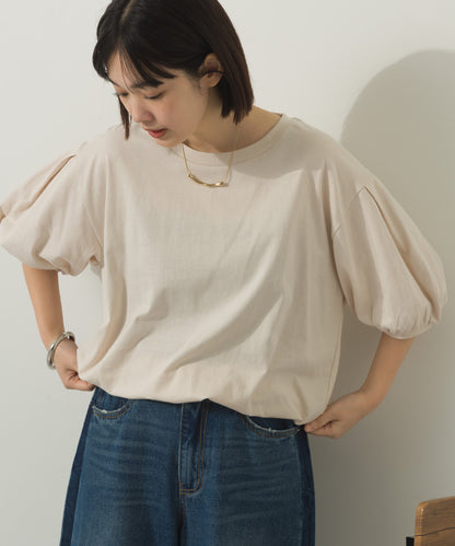 冷感シルクタッチボリューム袖半袖Tシャツ[1125-6135]