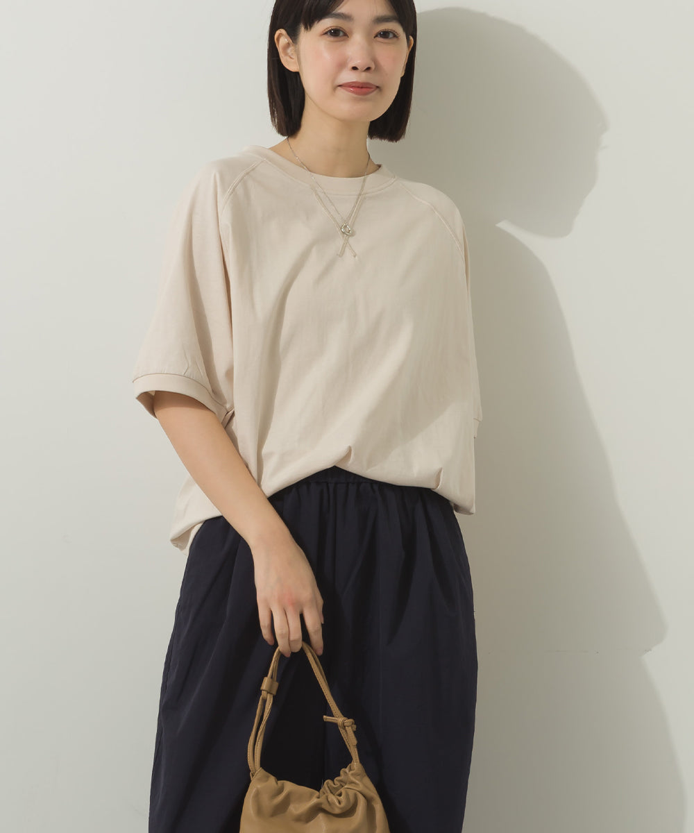 冷感シルクタッチラグランスリーブ5分袖プルオーバー[1125-6136]