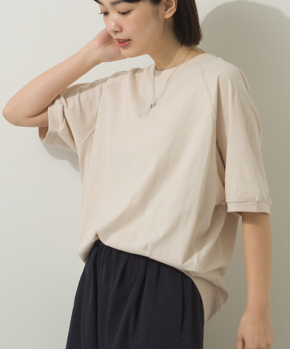 冷感シルクタッチラグランスリーブ5分袖プルオーバー[1125-6136]