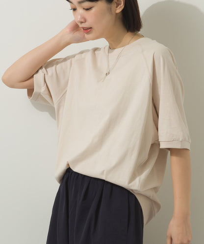 冷感シルクタッチラグランスリーブ5分袖プルオーバー[1125-6136]