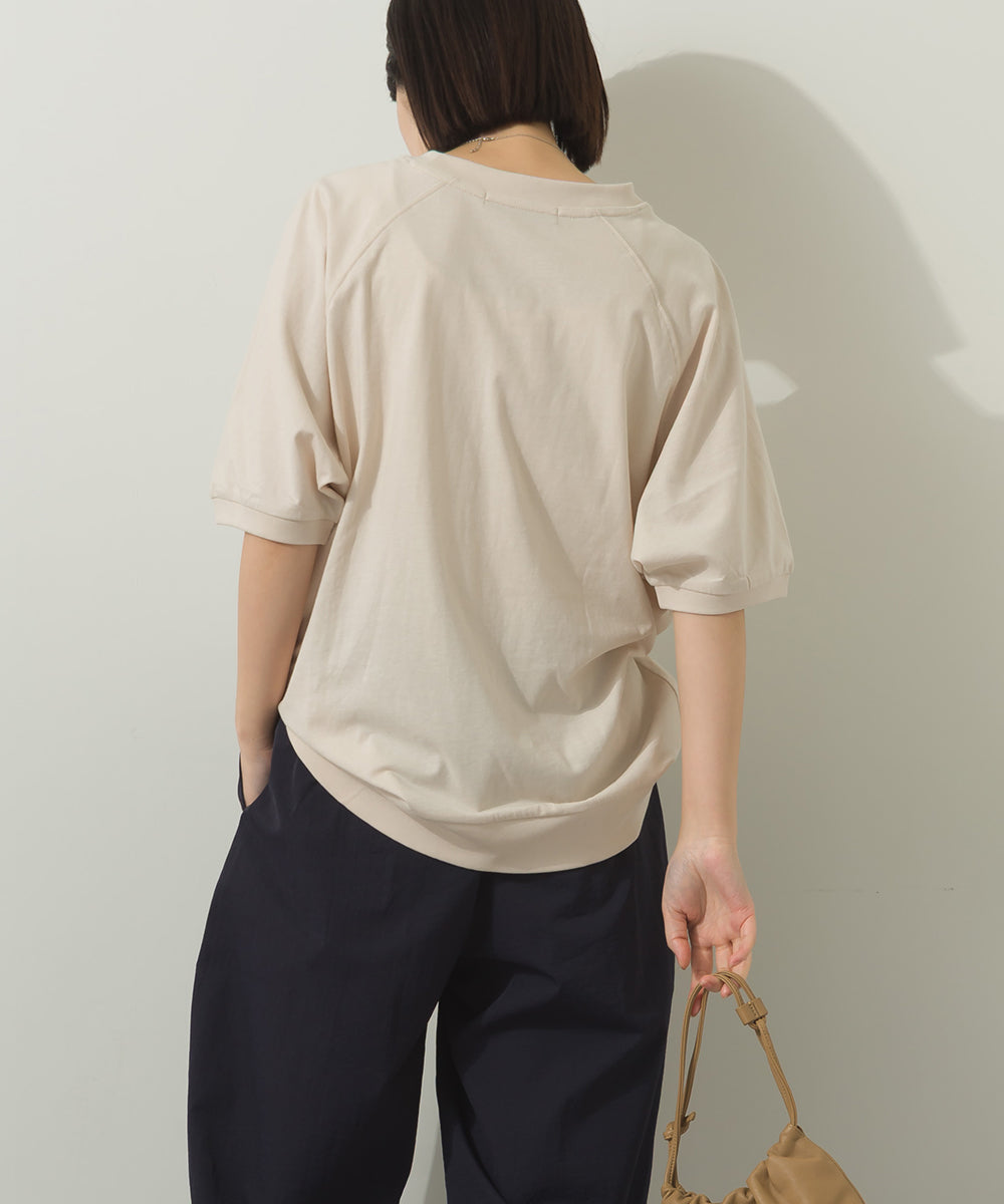 冷感シルクタッチラグランスリーブ5分袖プルオーバー[1125-6136]