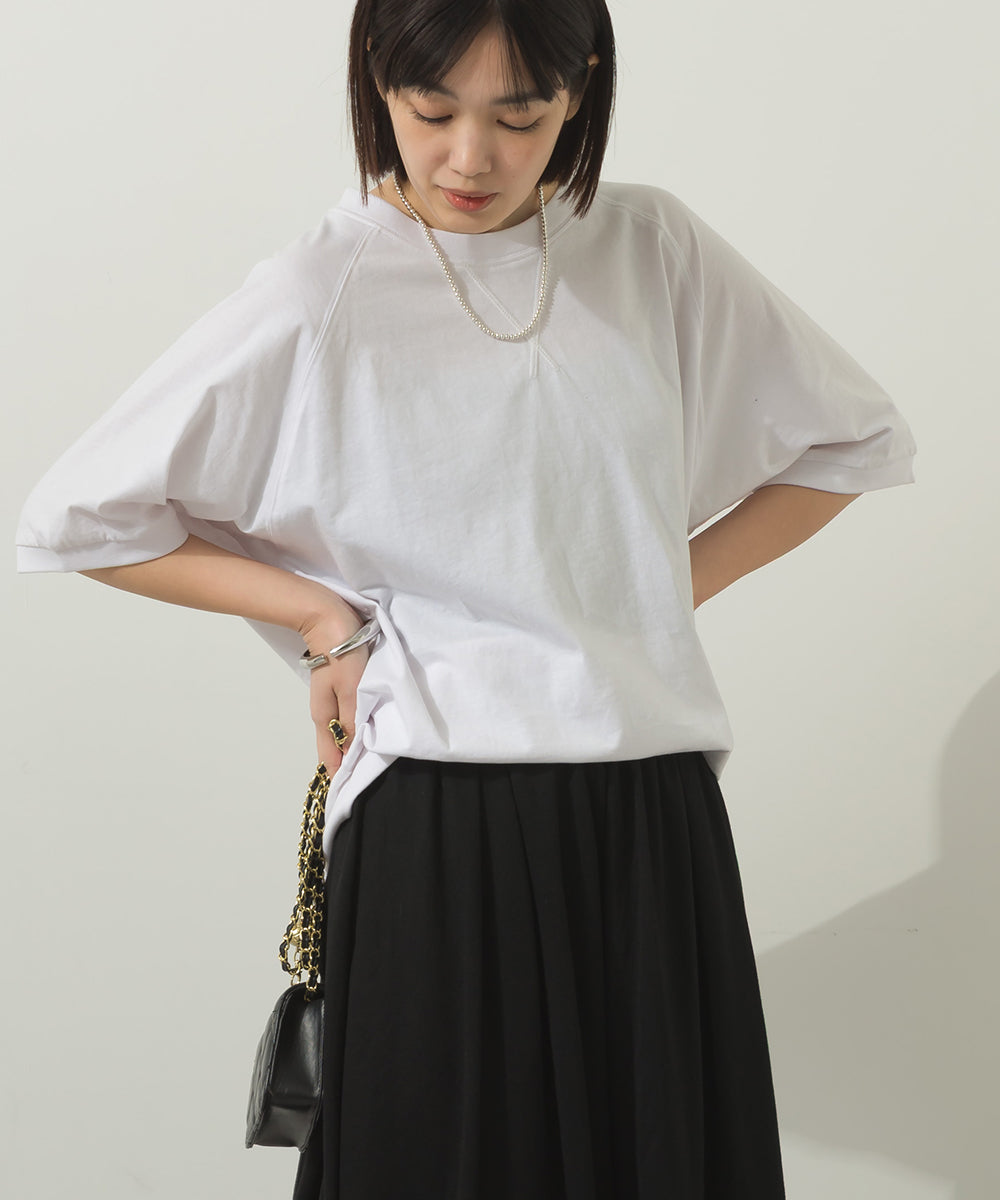 冷感シルクタッチラグランスリーブ5分袖プルオーバー[1125-6136]