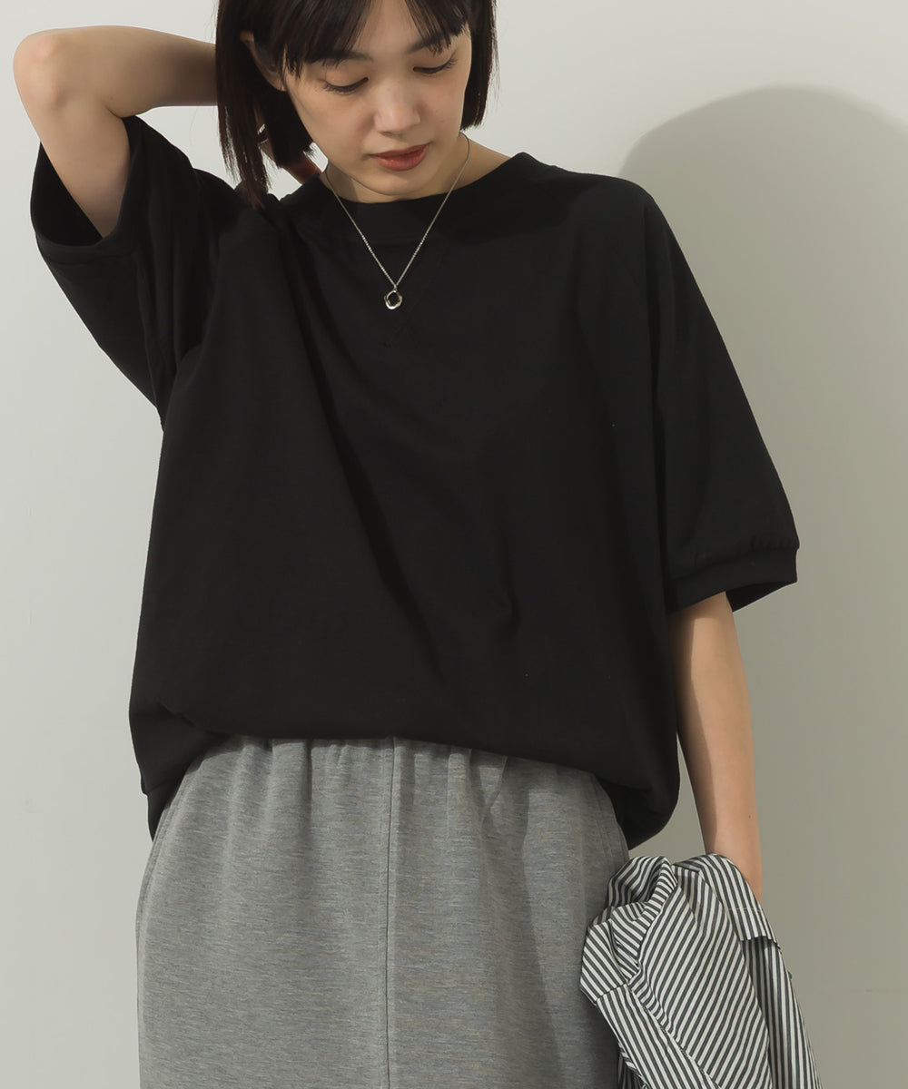 冷感シルクタッチラグランスリーブ5分袖プルオーバー[1125-6136]