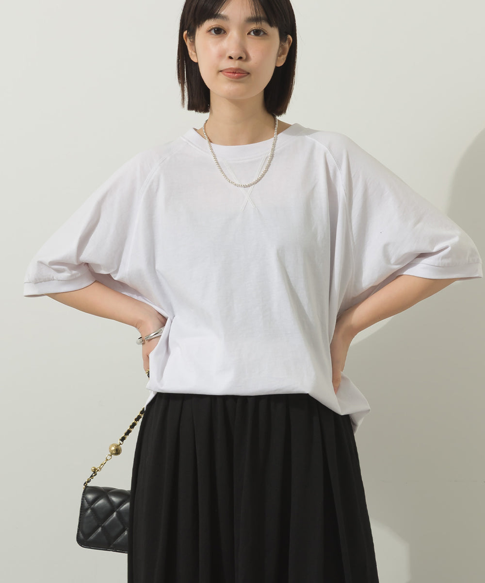 冷感シルクタッチラグランスリーブ5分袖プルオーバー[1125-6136