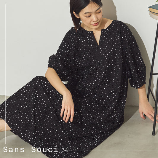 接触冷感ボリューム袖Aラインワンピース[1125-7104]