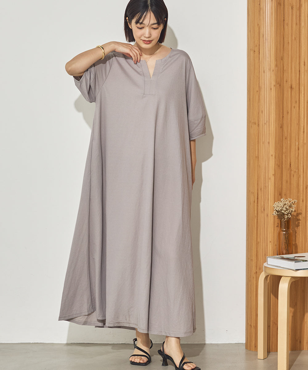 接触冷感ボリューム袖Aラインワンピース[1125-7104]