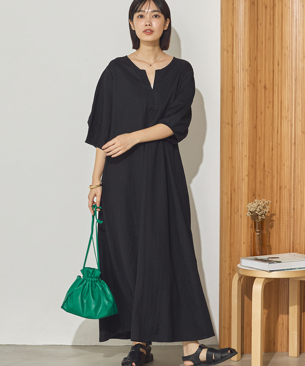 接触冷感ボリューム袖Aラインワンピース[1125-7104]