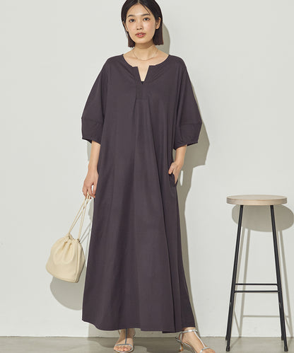 接触冷感ボリューム袖Aラインワンピース[1125-7104]