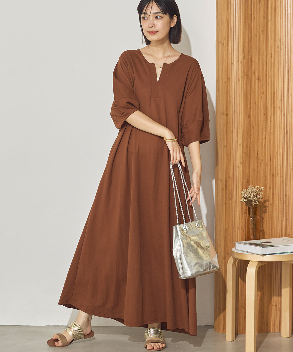 接触冷感ボリューム袖Aラインワンピース[1125-7104]