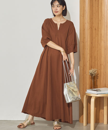 接触冷感ボリューム袖Aラインワンピース[1125-7104]