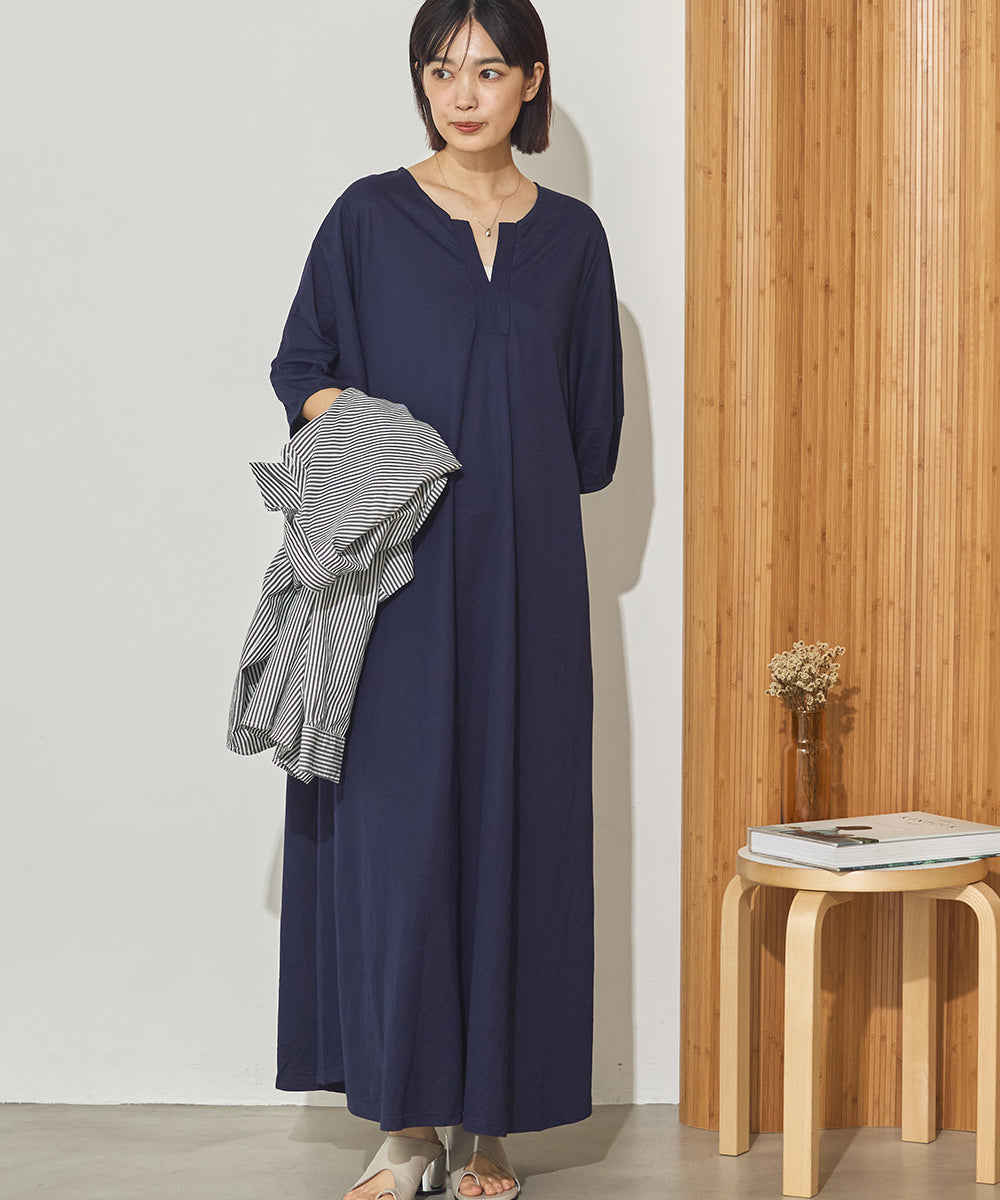 接触冷感ボリューム袖Aラインワンピース[1125-7104]