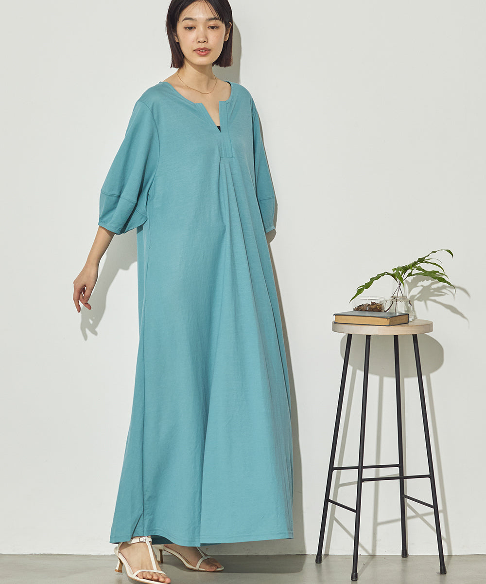接触冷感ボリューム袖Aラインワンピース[1125-7104]