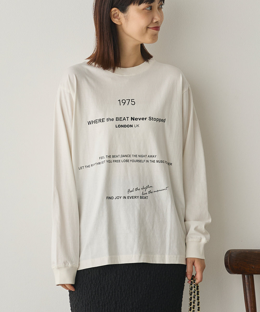 ユニセックスバイオポリウォッシュプリントTシャツ長袖[1225-6123]