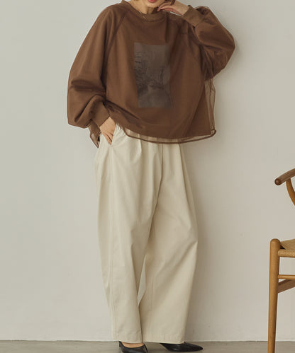 撥水シワ加工ストレッチイージーコクーンワイドパンツ[1325-1018]