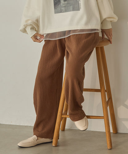 ダブルガーゼ製品洗いイージーバレルパンツ[1325-1020]