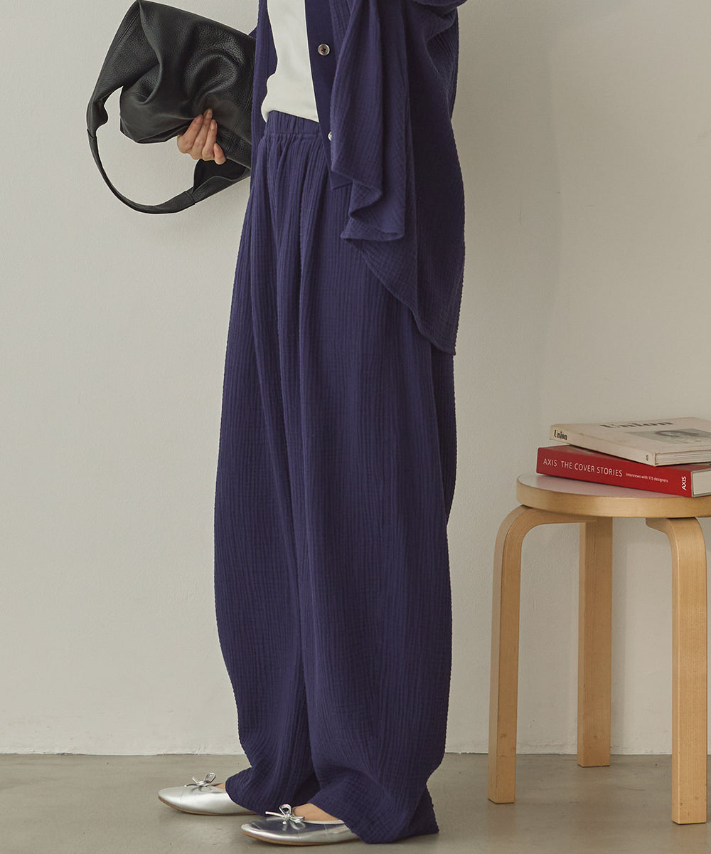 ダブルガーゼ製品洗いイージーバレルパンツ[1325-1020]