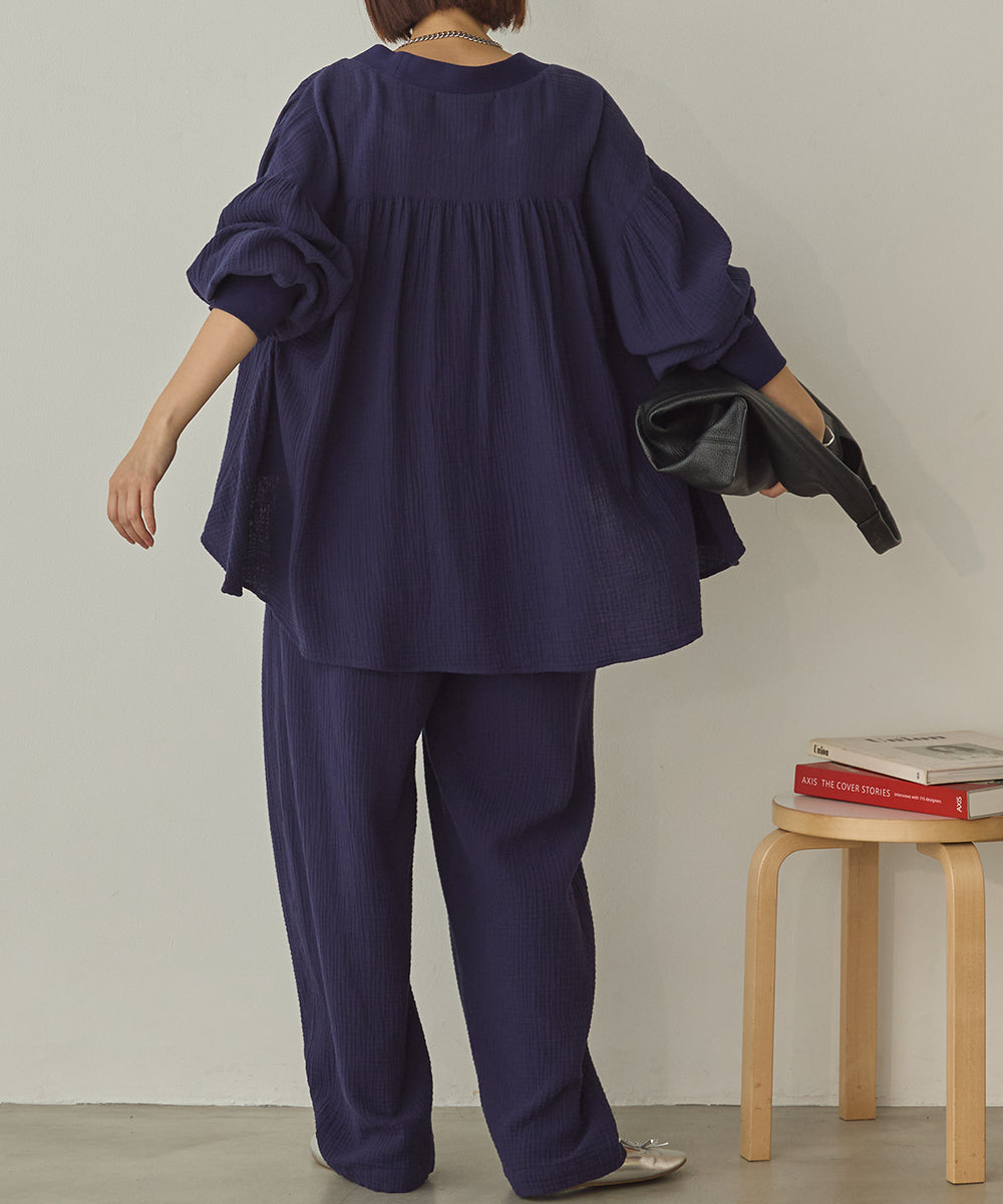 ダブルガーゼ製品洗いイージーバレルパンツ[1325-1020]