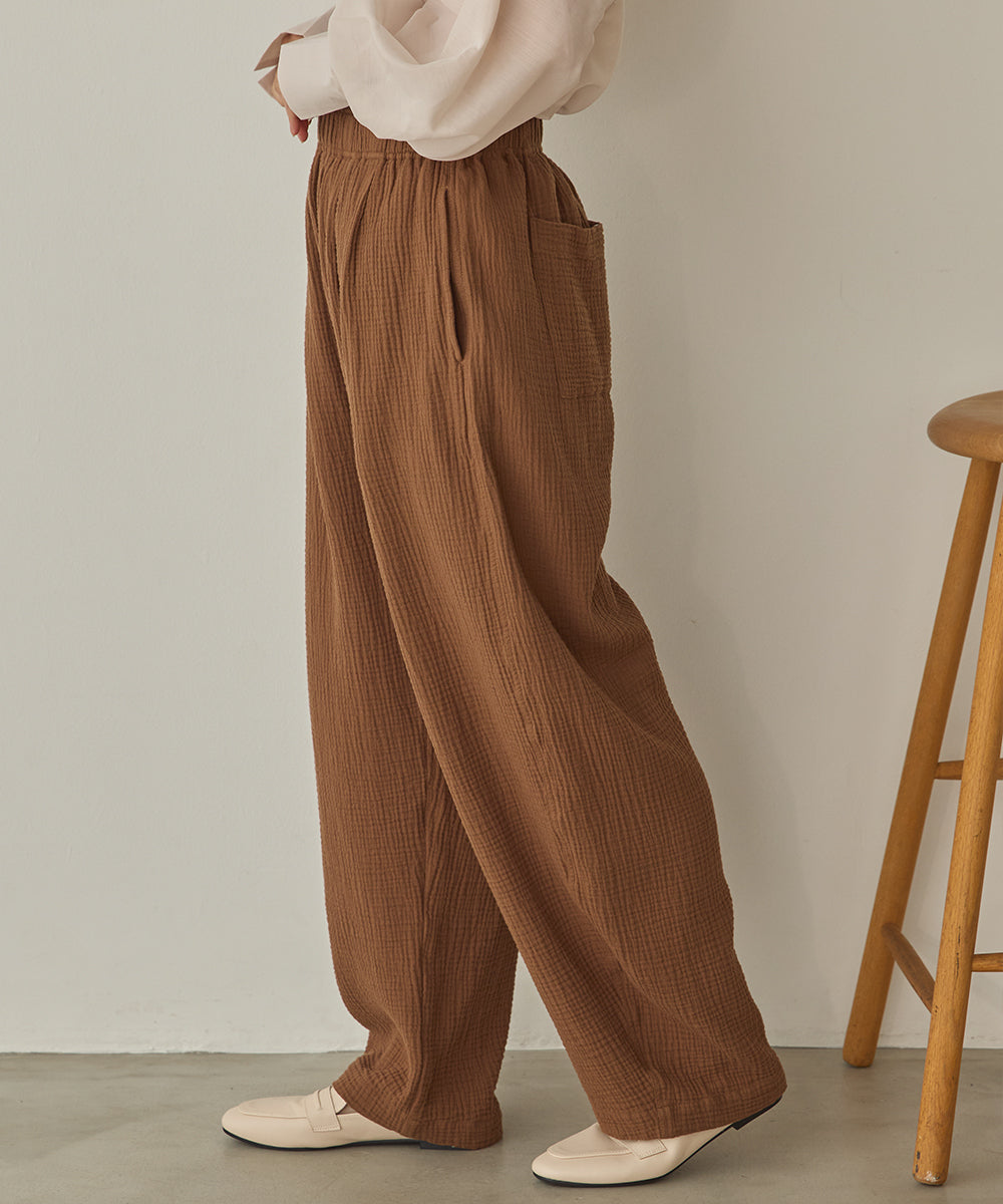 ダブルガーゼ製品洗いイージーバレルパンツ[1325-1020]