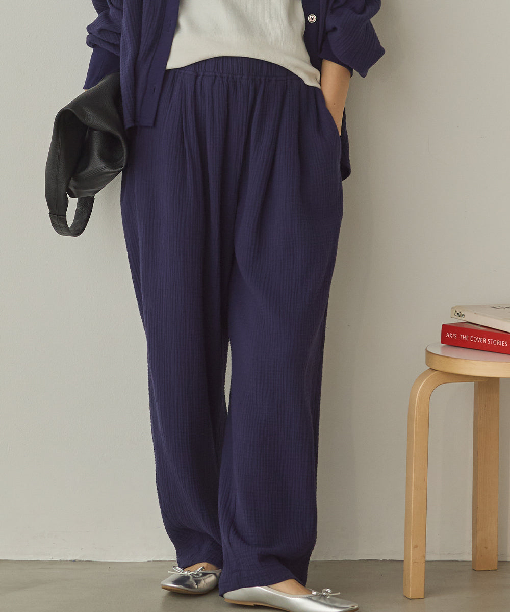 ダブルガーゼ製品洗いイージーバレルパンツ[1325-1020]