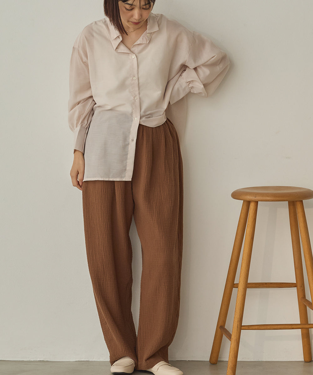 ダブルガーゼ製品洗いイージーバレルパンツ[1325-1020]