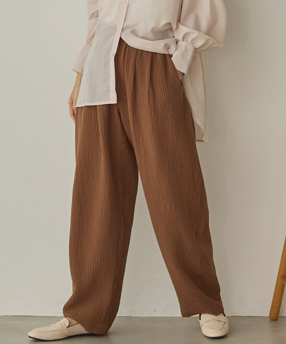 ダブルガーゼ製品洗いイージーバレルパンツ[1325-1020]