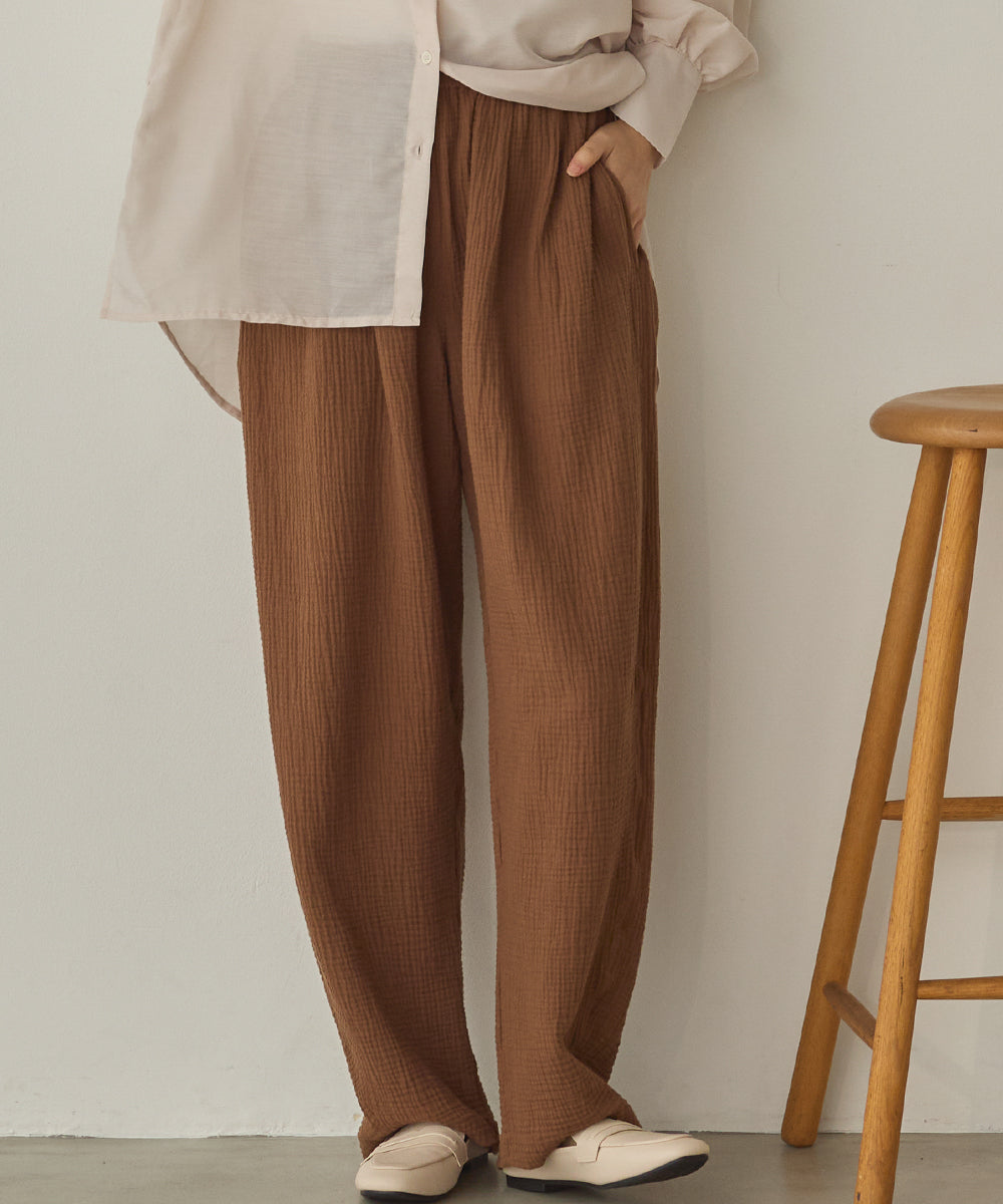 ダブルガーゼ製品洗いイージーバレルパンツ[1325-1020]