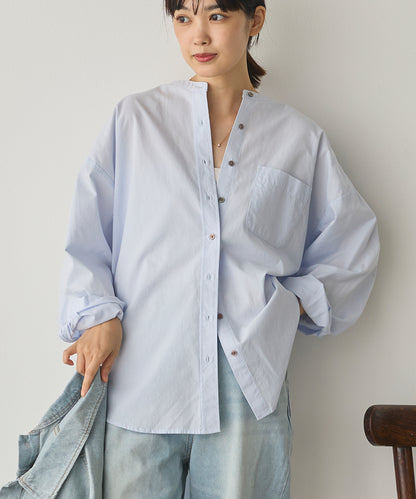 製品洗いブロードバンドカラー長袖シャツ[1325-4103]