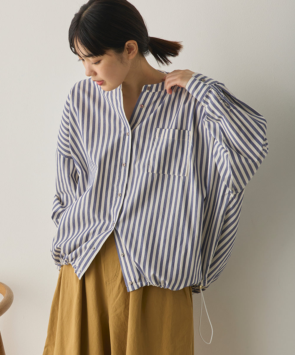 製品洗いブロード裾ドロストワイドシャツ[1325-4106]