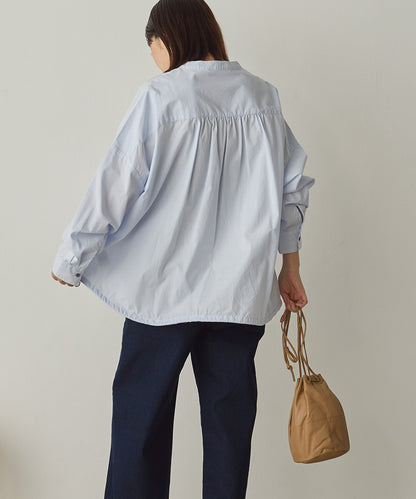 製品洗いブロード裾ドロストワイドシャツ[1325-4106]
