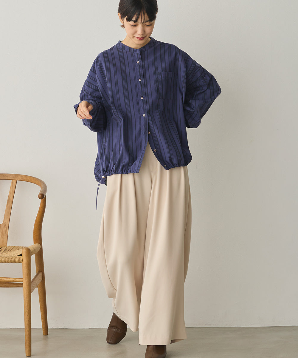 製品洗いブロード裾ドロストワイドシャツ[1325-4106]