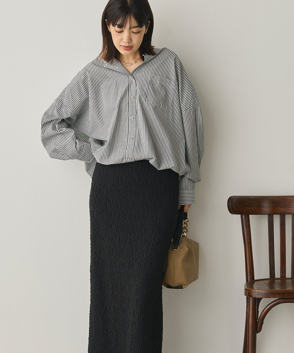 製品洗いブロード裾ドロストワイドシャツ[1325-4106]