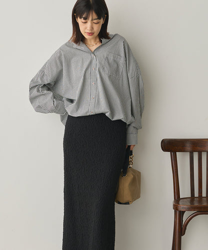 製品洗いブロード裾ドロストワイドシャツ[1325-4106]