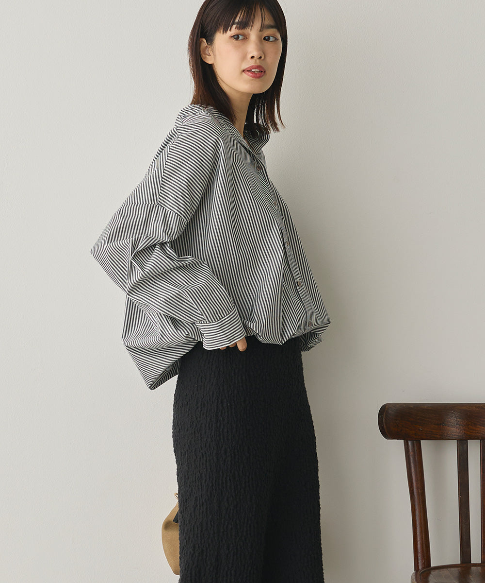 製品洗いブロード裾ドロストワイドシャツ[1325-4106]