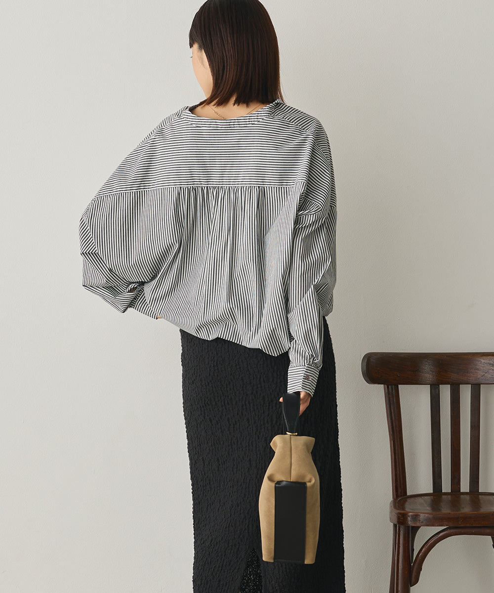 製品洗いブロード裾ドロストワイドシャツ[1325-4106]