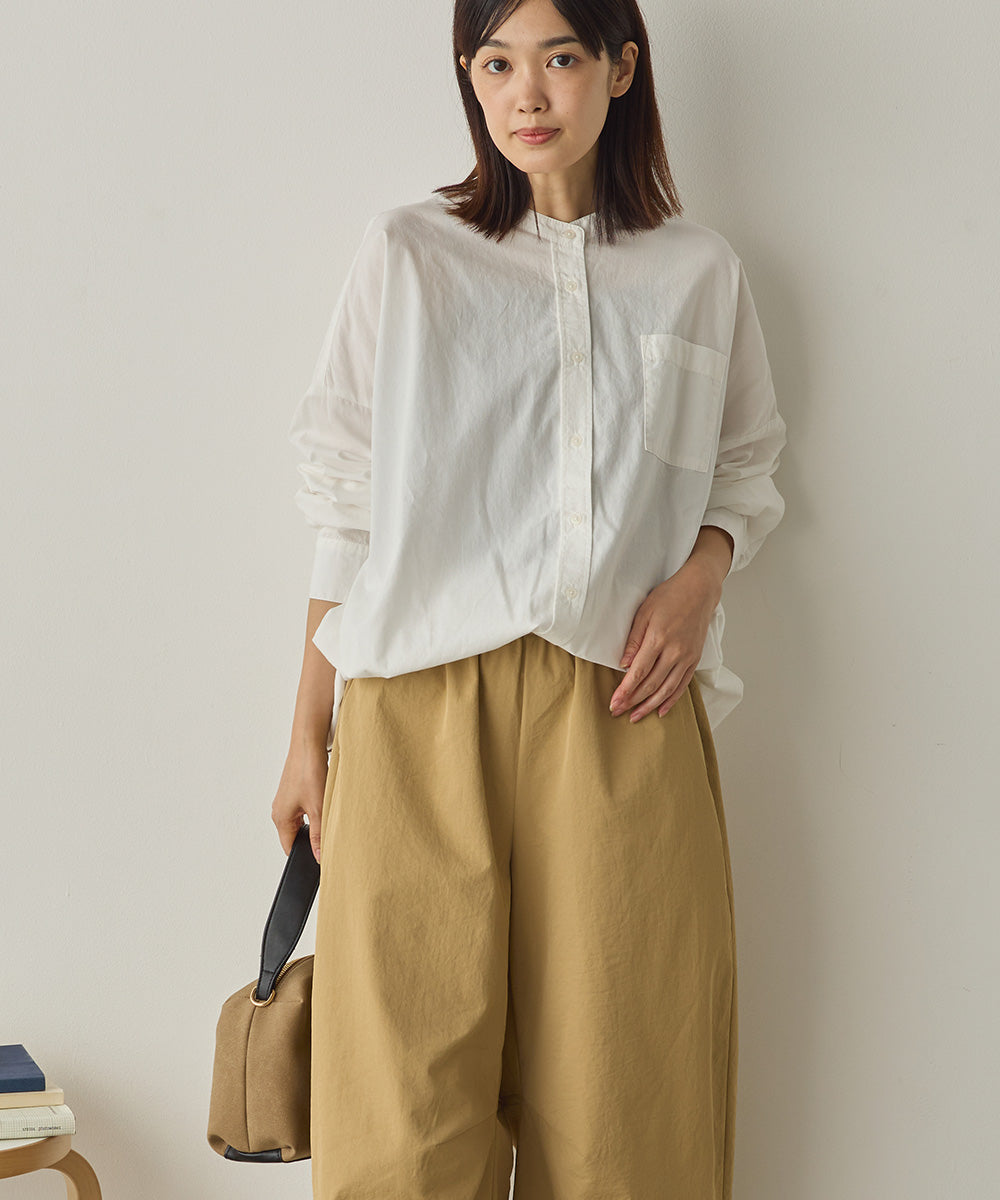 製品洗いブロード裾ドロストワイドシャツ[1325-4106]