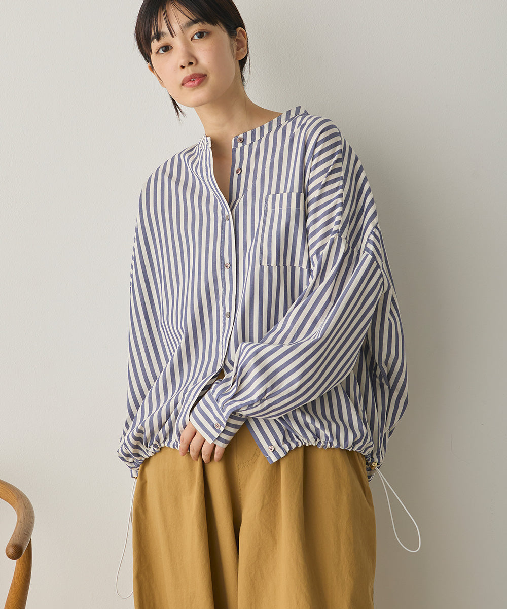 製品洗いブロード裾ドロストワイドシャツ[1325-4106]