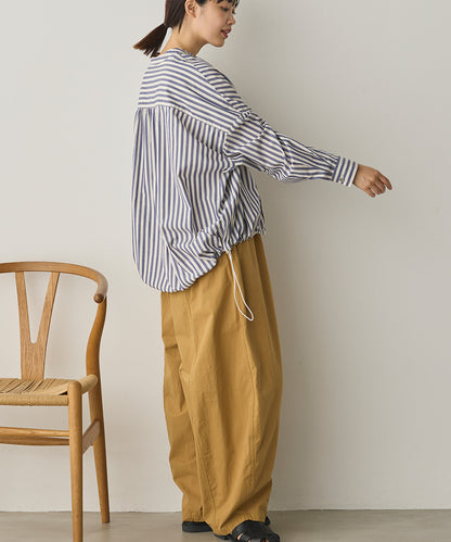 製品洗いブロード裾ドロストワイドシャツ[1325-4106]
