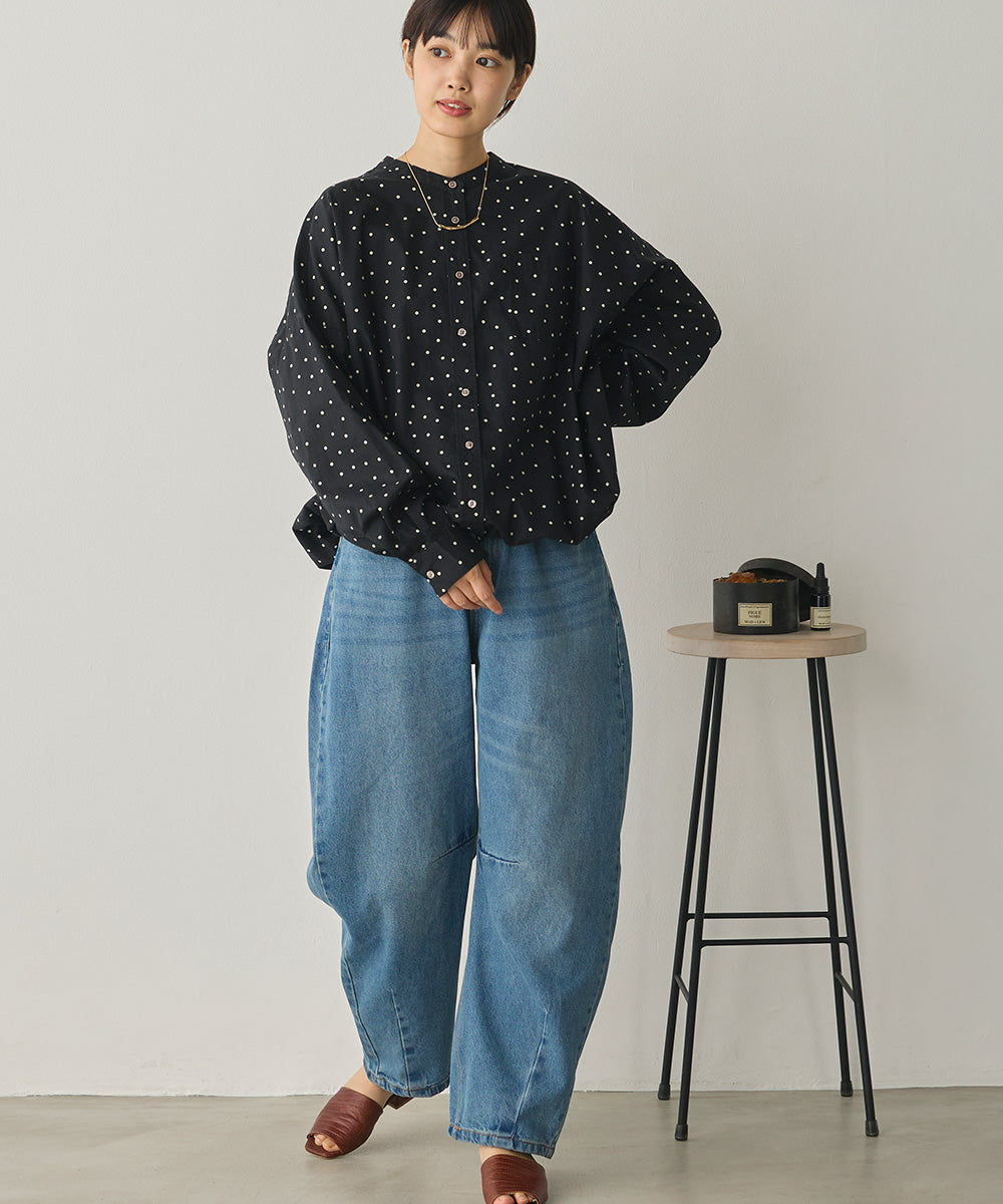 製品洗いブロード裾ドロストワイドシャツ[1325-4106]