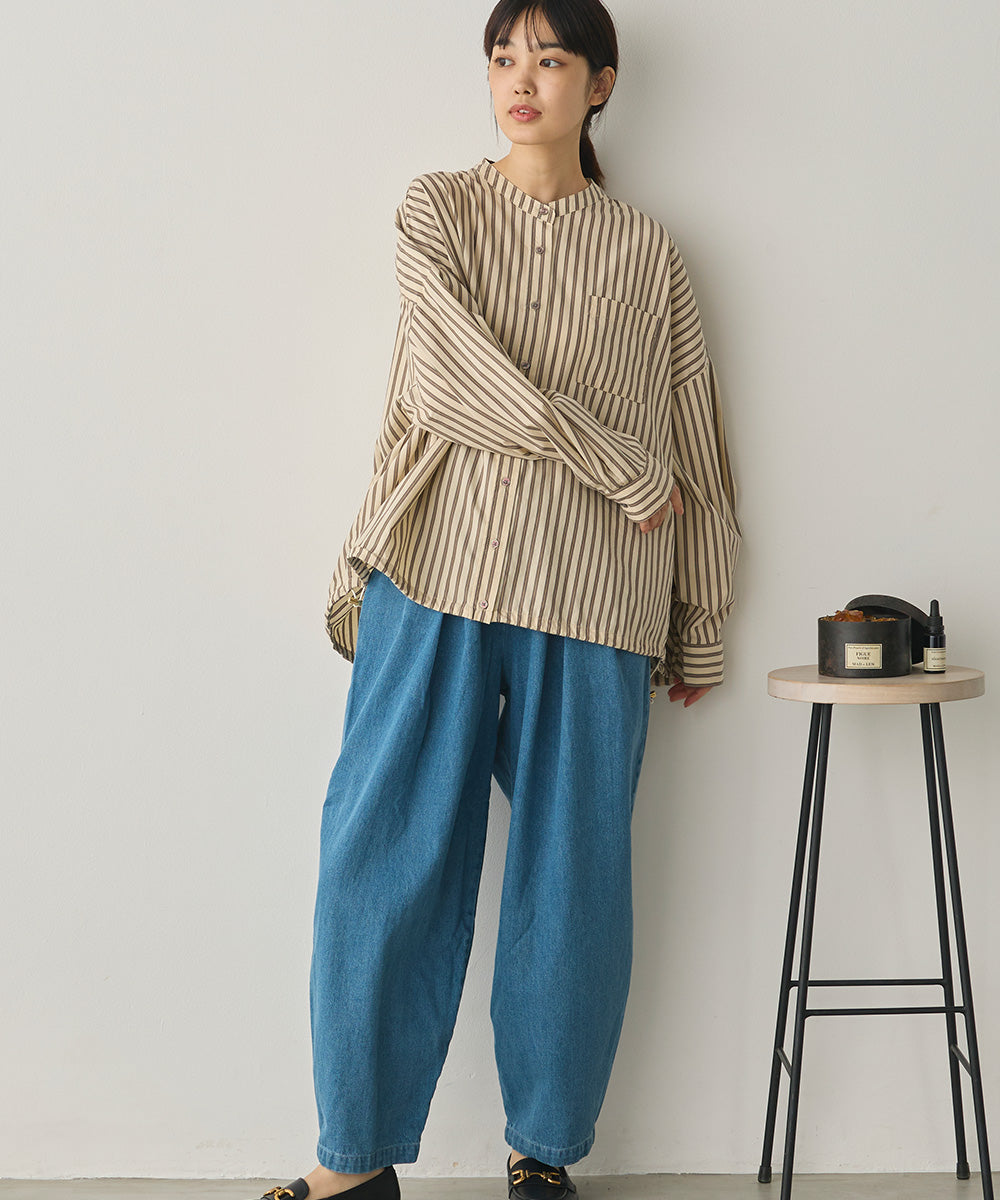 製品洗いブロード裾ドロストワイドシャツ[1325-4106]