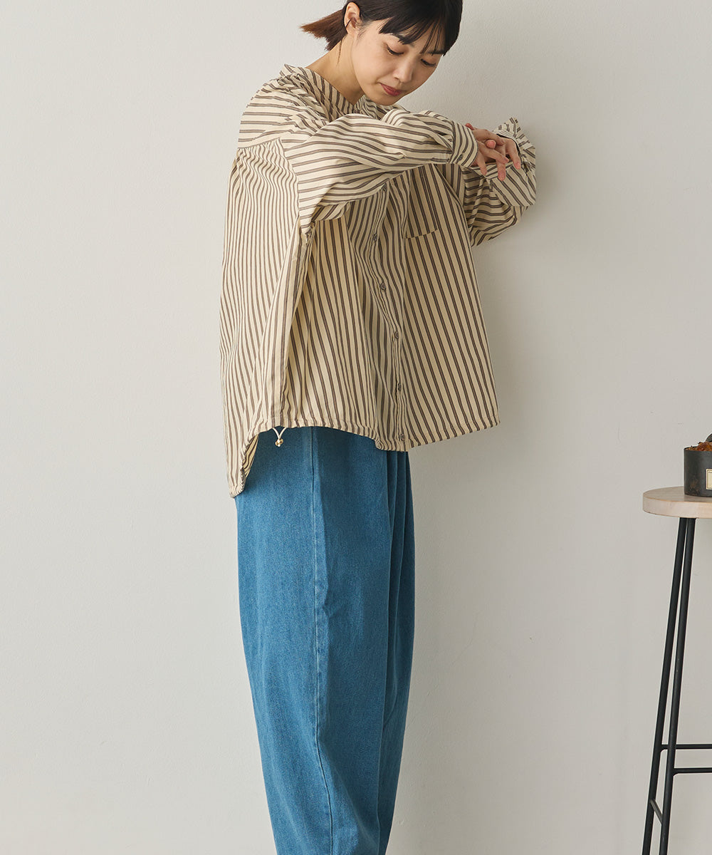 製品洗いブロード裾ドロストワイドシャツ[1325-4106]