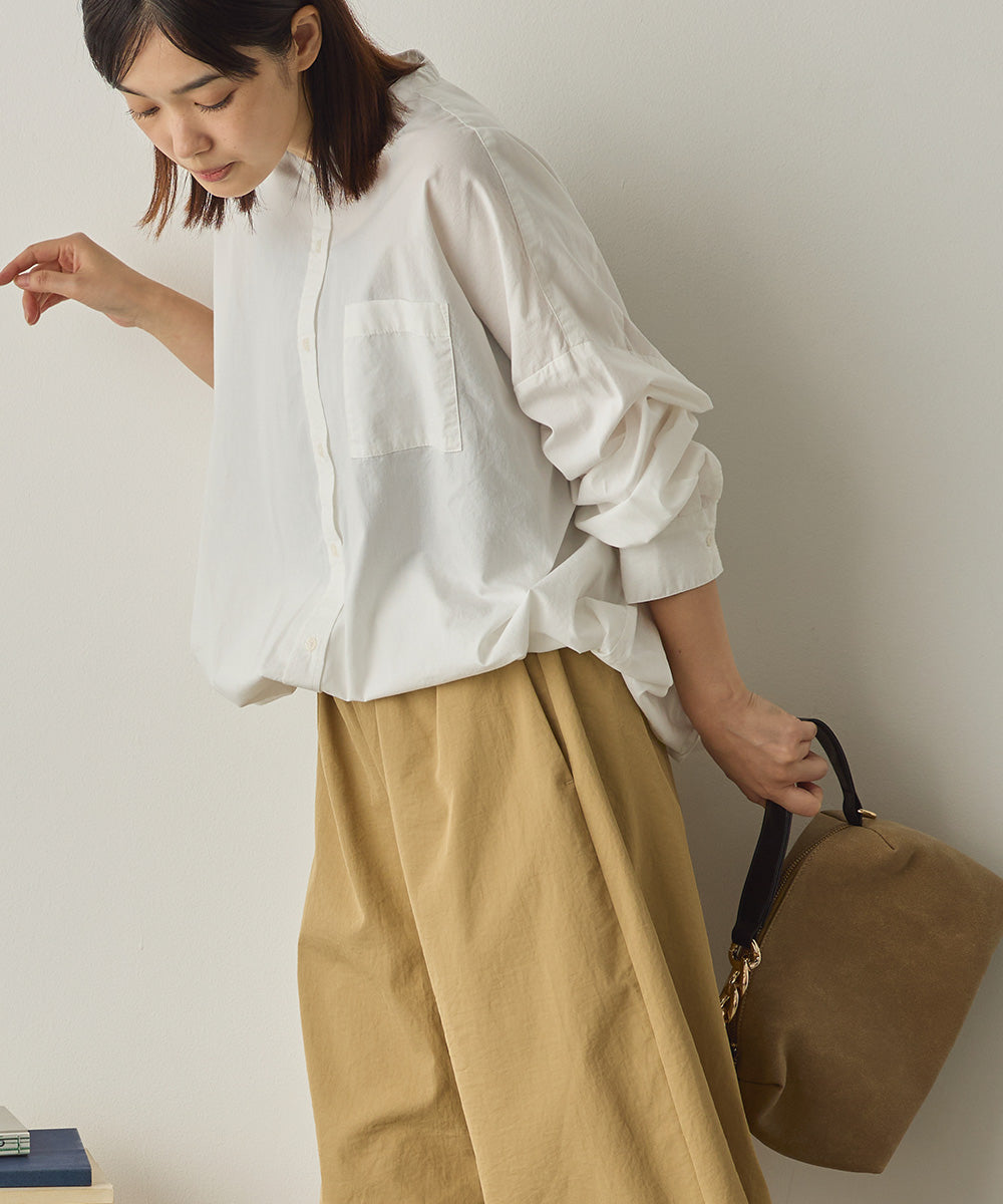 製品洗いブロード裾ドロストワイドシャツ[1325-4106]