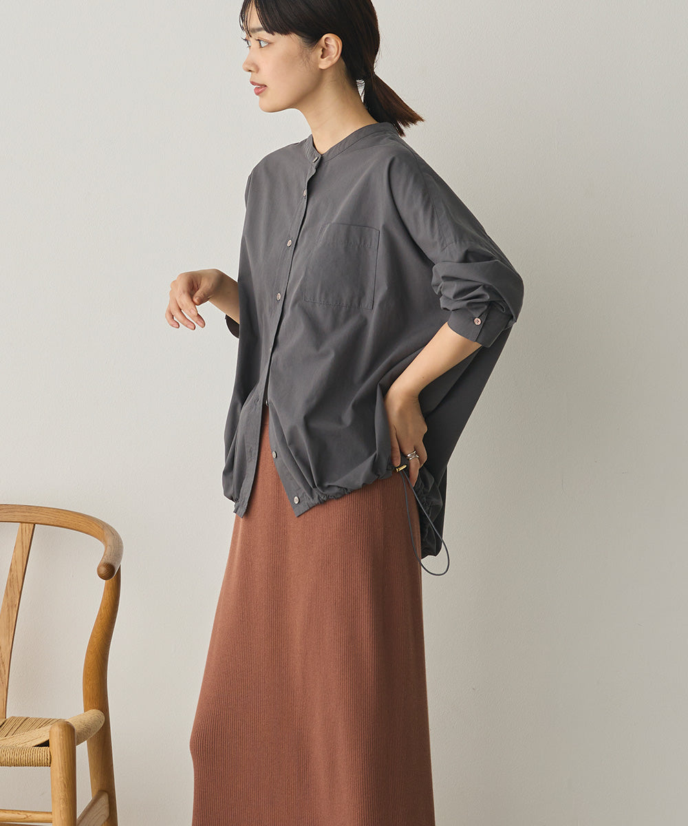 製品洗いブロード裾ドロストワイドシャツ[1325-4106]